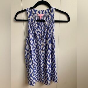 Lily Pulitzer 100% Silk Blue and White Sleeveless Top